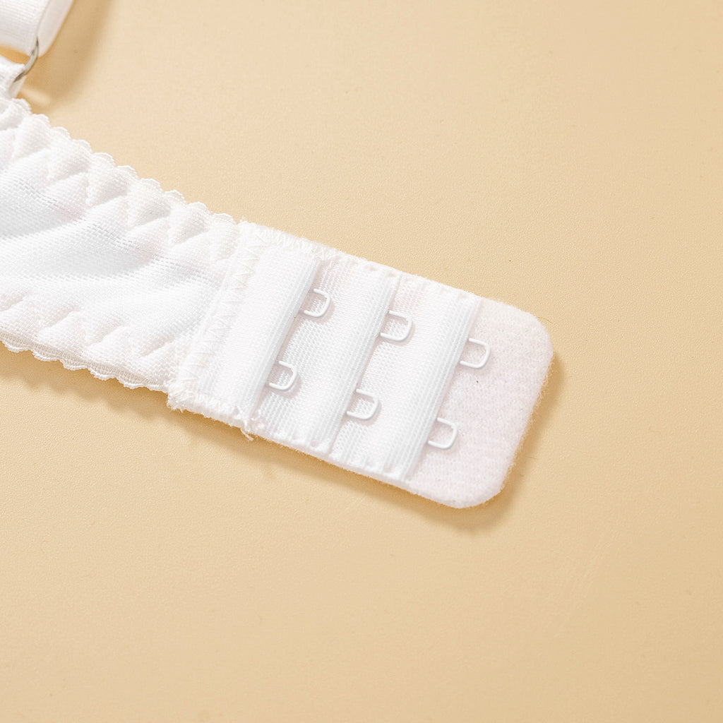 Women Clothing White Metal Chain Floral Embroidery Sexy Shapewear Bra Set