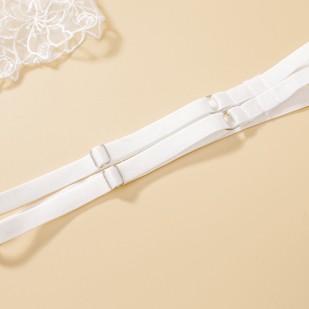 Women Clothing White Metal Chain Floral Embroidery Sexy Shapewear Bra Set