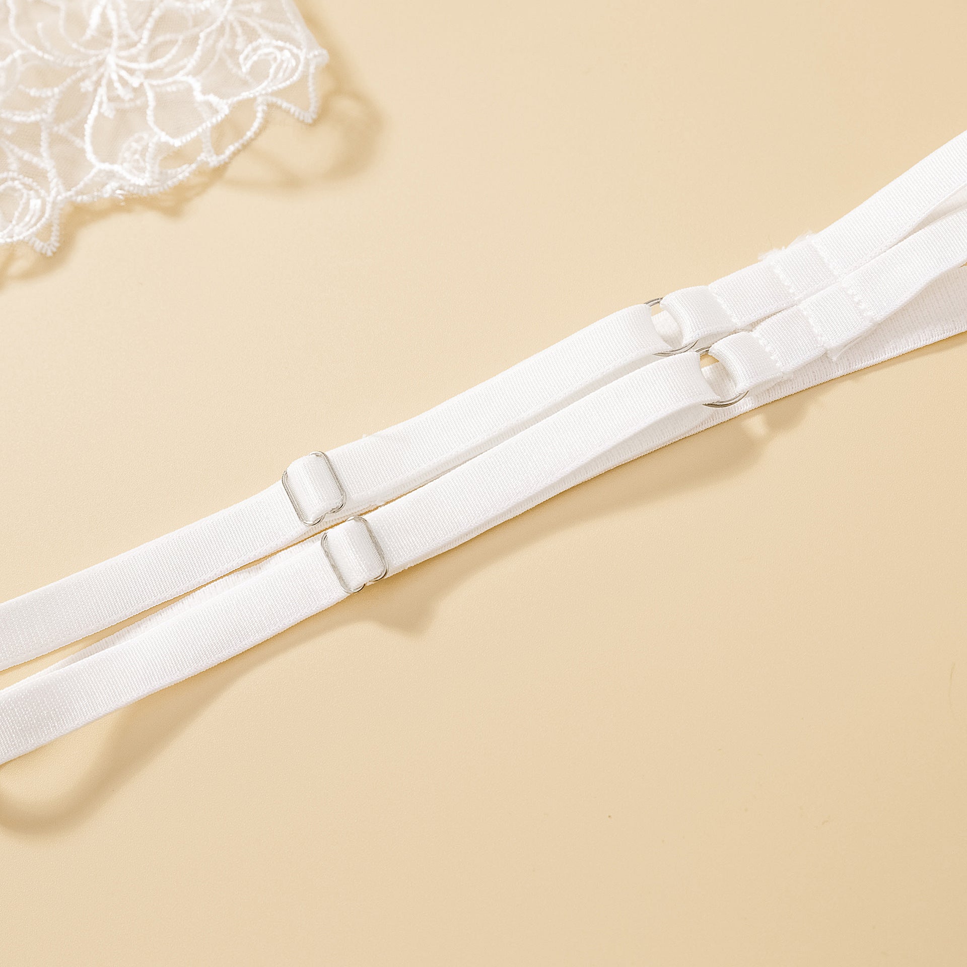 Women Clothing White Metal Chain Floral Embroidery Sexy Shapewear Bra Set