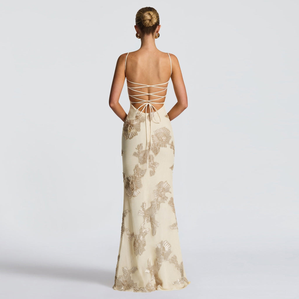 Slim Backless Lace-Up Maxi