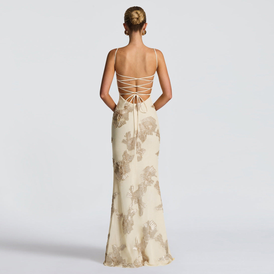 Slim Backless Lace-Up Maxi