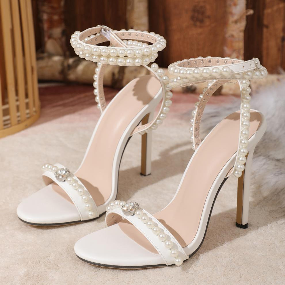 Pearl Strap Wedding Cocktail High Heels Summer All Match High Heel Sandals for Women