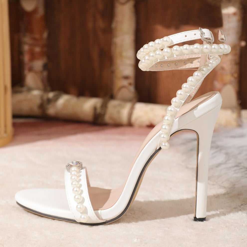 Pearl Strap Wedding Cocktail High Heels Summer All Match High Heel Sandals for Women