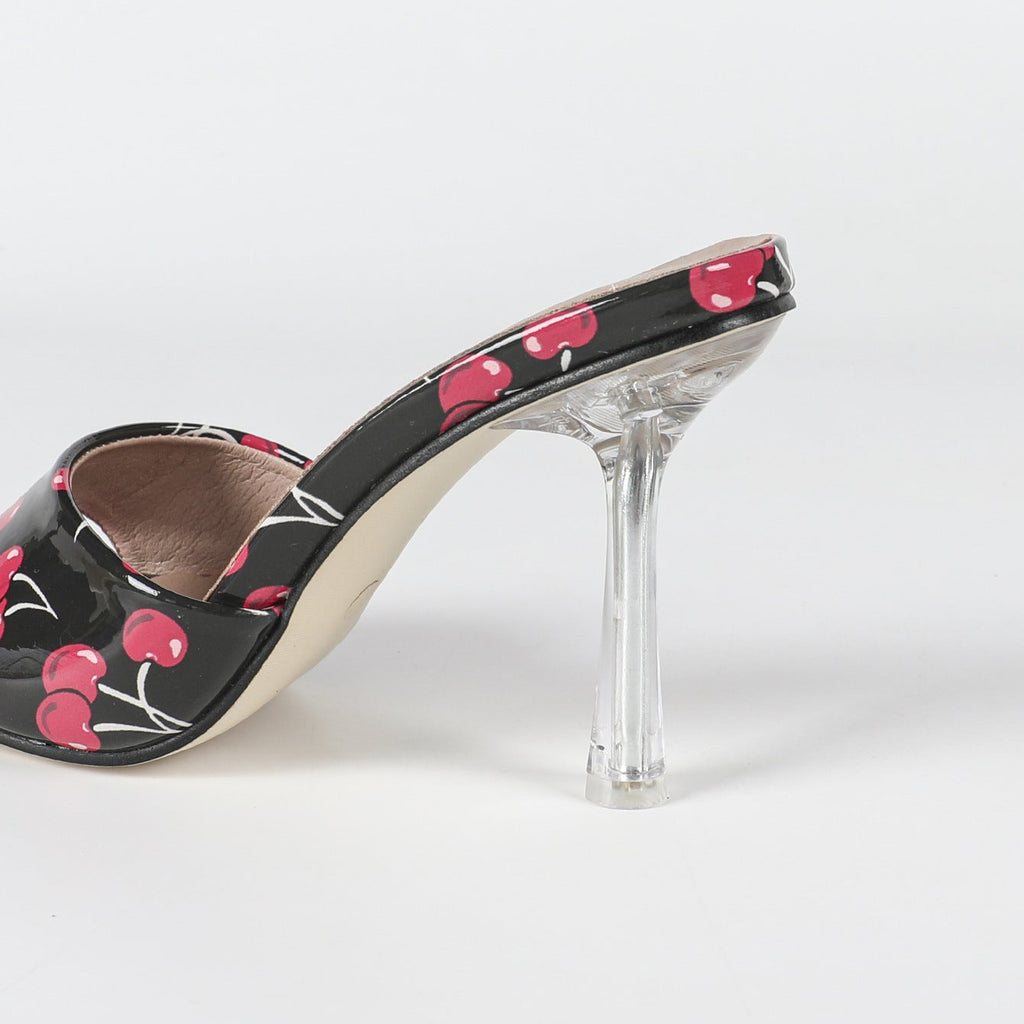 Peep Toe High Heel Printed Slippers Women Square Toe Chunky Heel Roman Cool Slippers