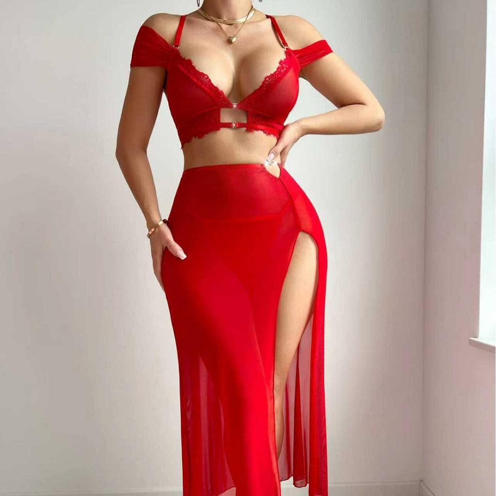 Sexy Slit Skirt Slim Sexy Lingerie Three Piece Sets Women