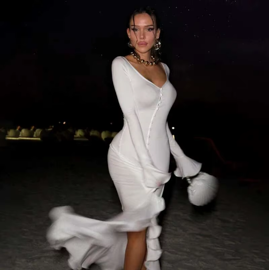 Bell-Sleeve Side-Slit Dress